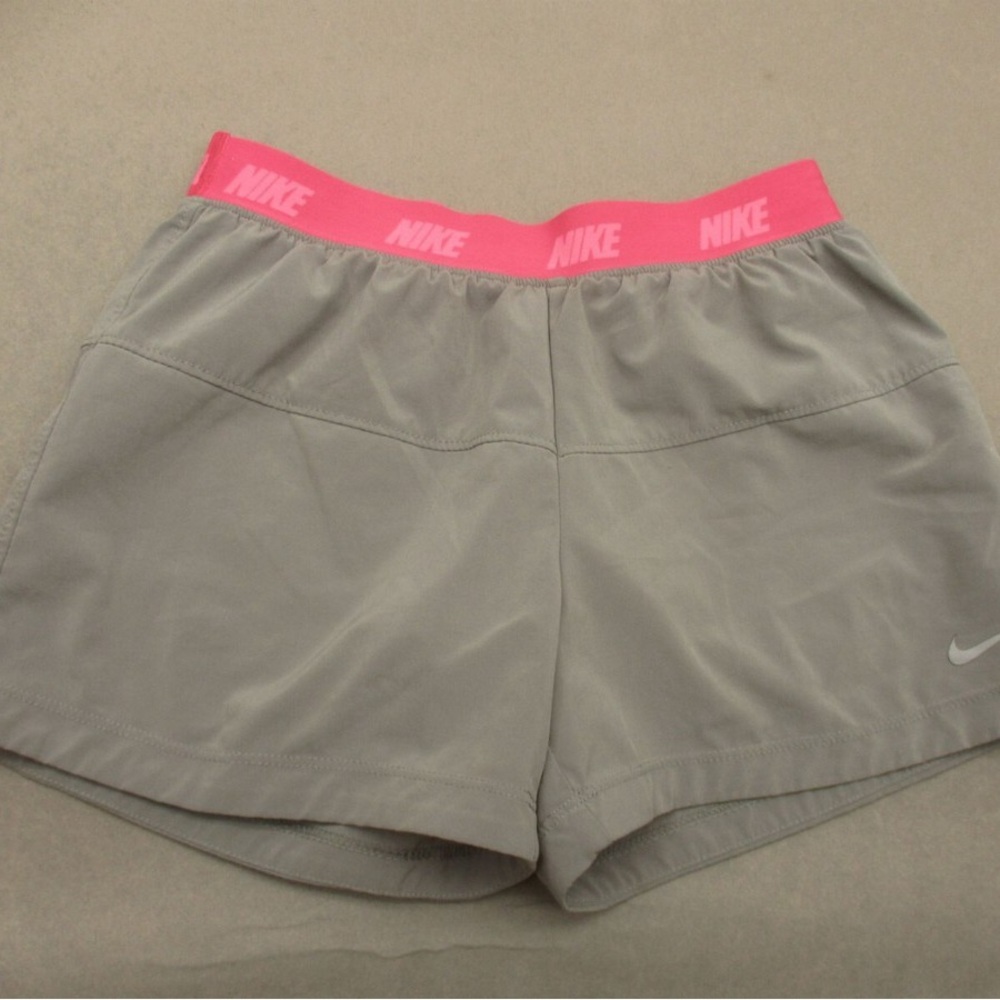 Nike Girls  Light Gray Athletic Shorts with Pink Elastic Waistband size XL